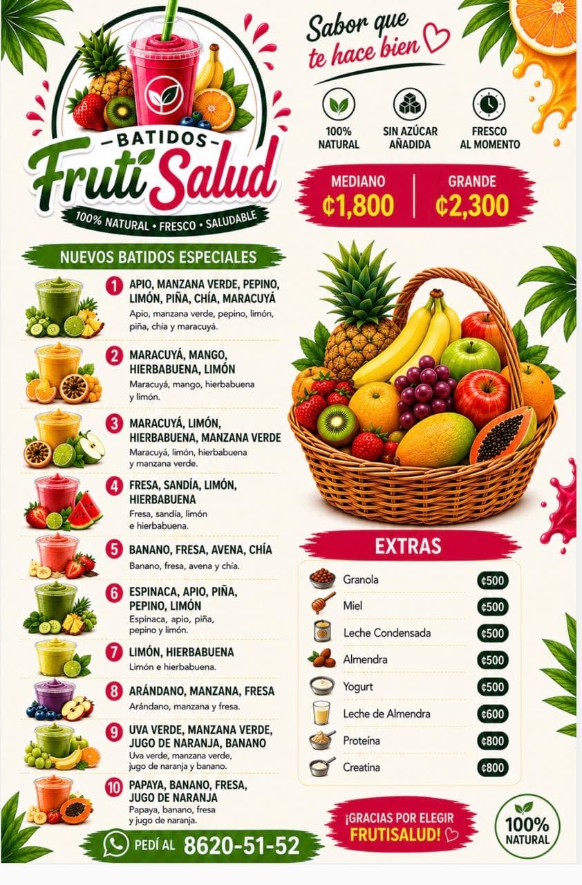 Menú completo de Batidos Fruti Salud